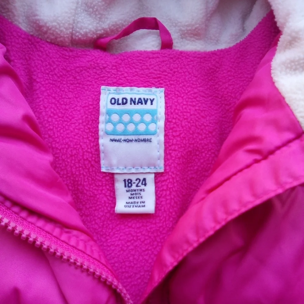 Old Navy Pink Puffer Jacket with Hood